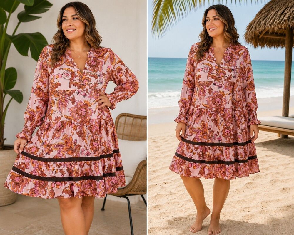 Tuckernuck NEW Pink Paisley Sunset Chintz Kenzo Dress/ Swim Coverup Size XL Boho
